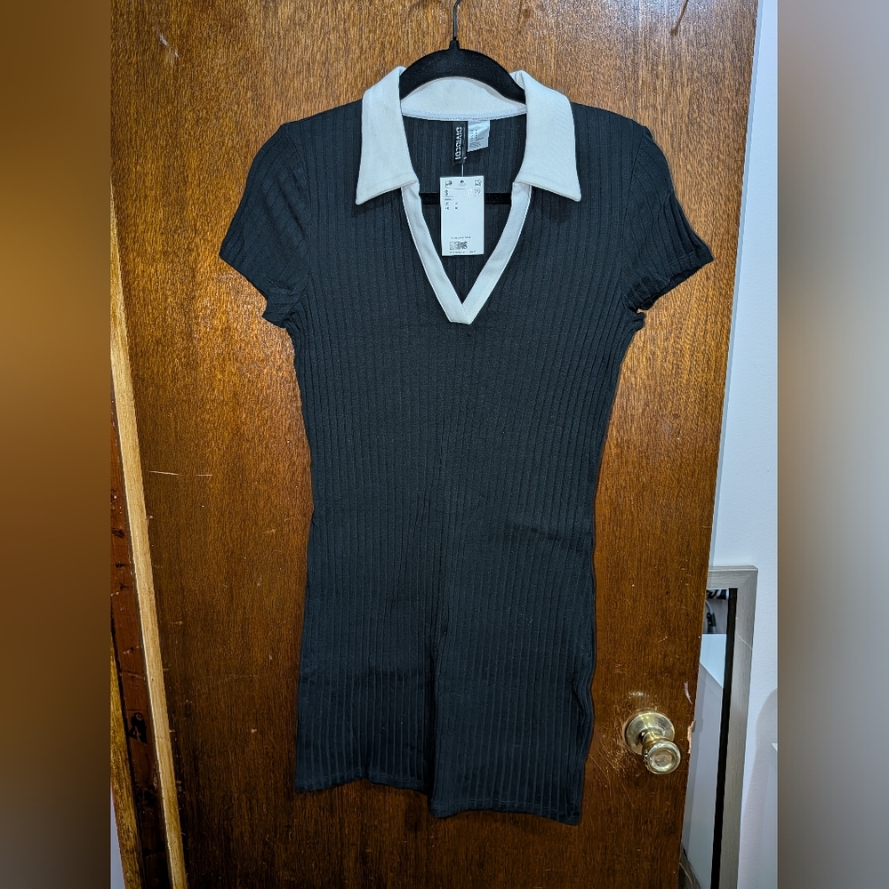 H&M Black Dress With White Collar Size Medium BNWT